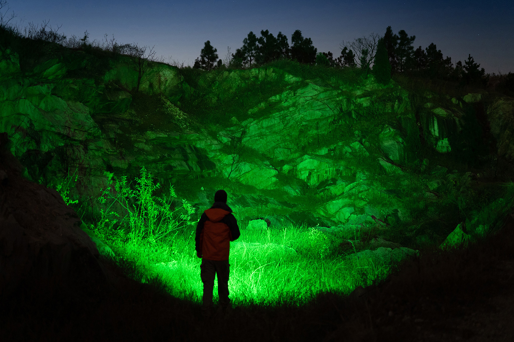 hunting flashlight with green color