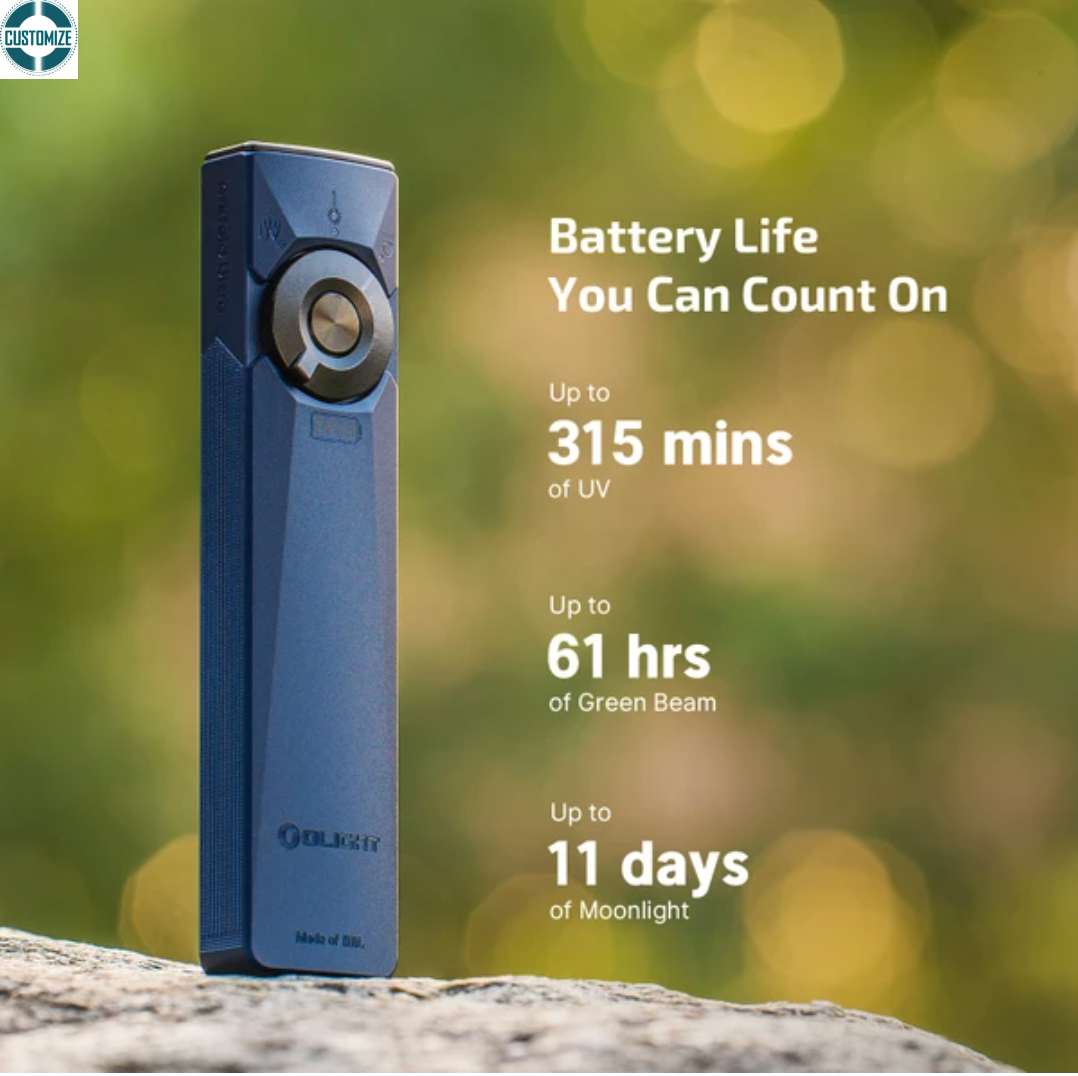 Arkfeld Ultra 3-in-1 EDC flashlight with white light, UV mode, and green laser for outdoor use